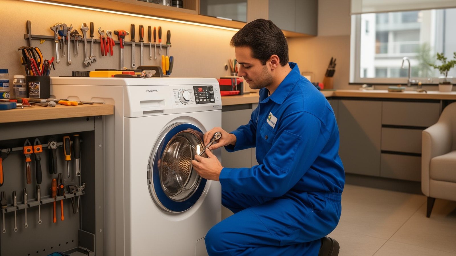 Técnico consertando eletrodoméstico